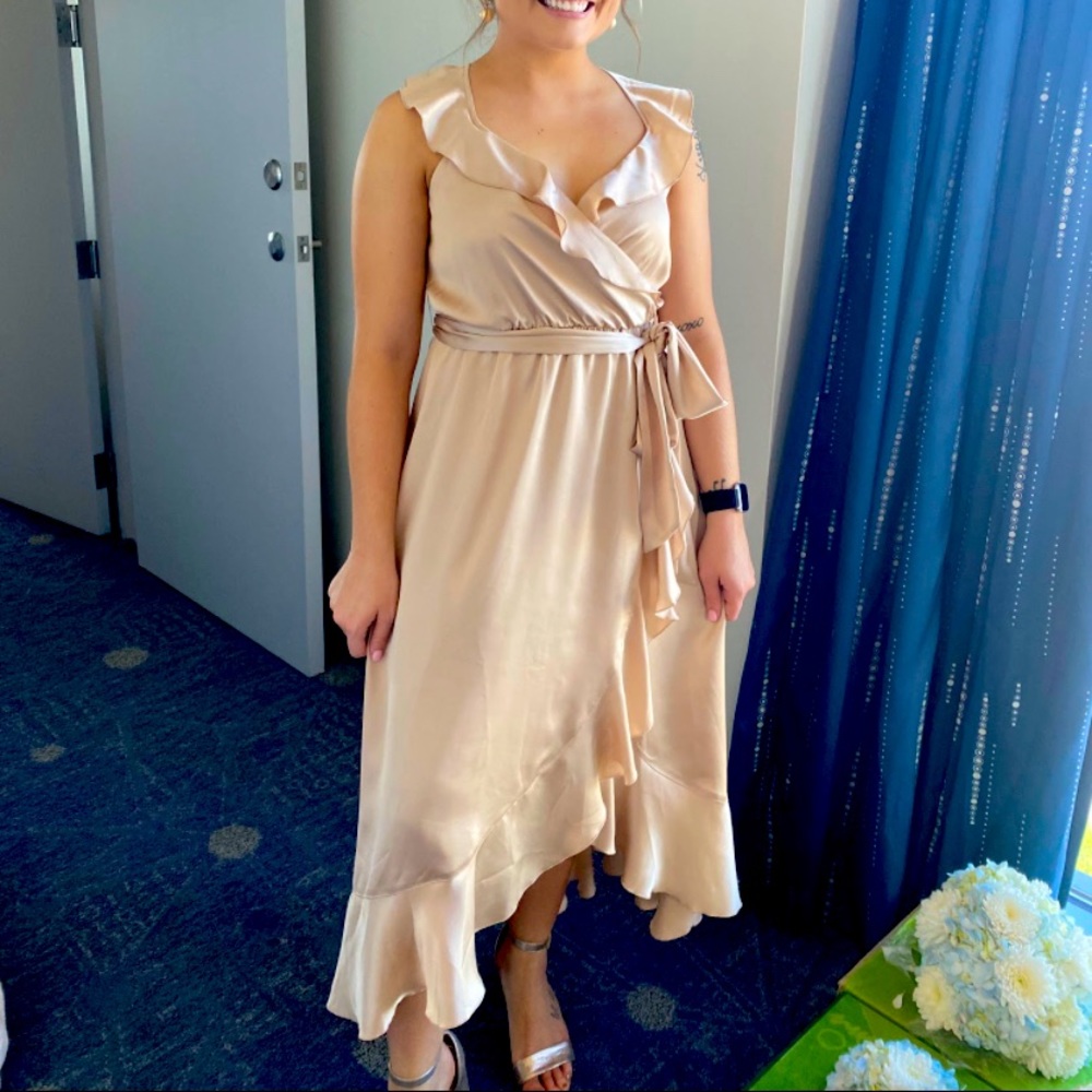 Show Me Your Mumu - Samantha Ruffle Wrap Dress - Champagne Luxe Satin Medium